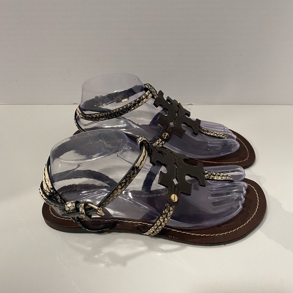 Tory Burch Chandler Thong Sandals Snakeskin Logo Size 8 - Picture 4 of 9